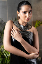 Black Stretch Leather Short Dress