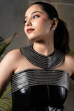 Black Stretch Leather Short Dress