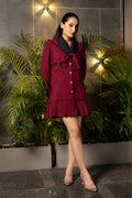 Wine Bow Pleated Mini Dress
