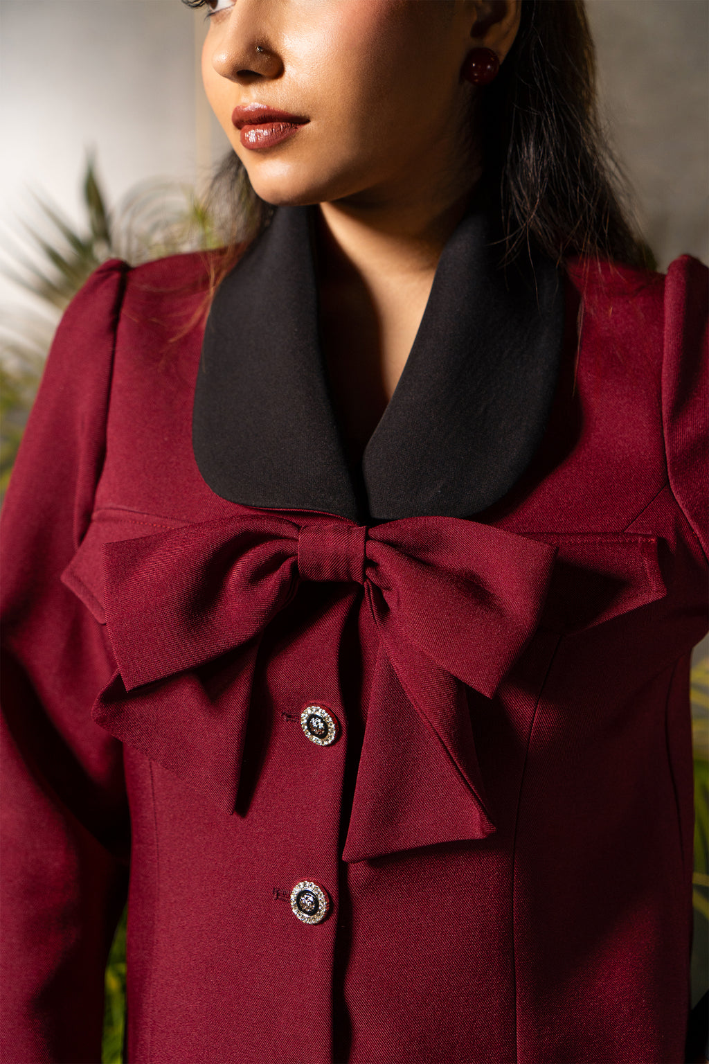 Burgundy Bow Tailored Mini Coat Dress