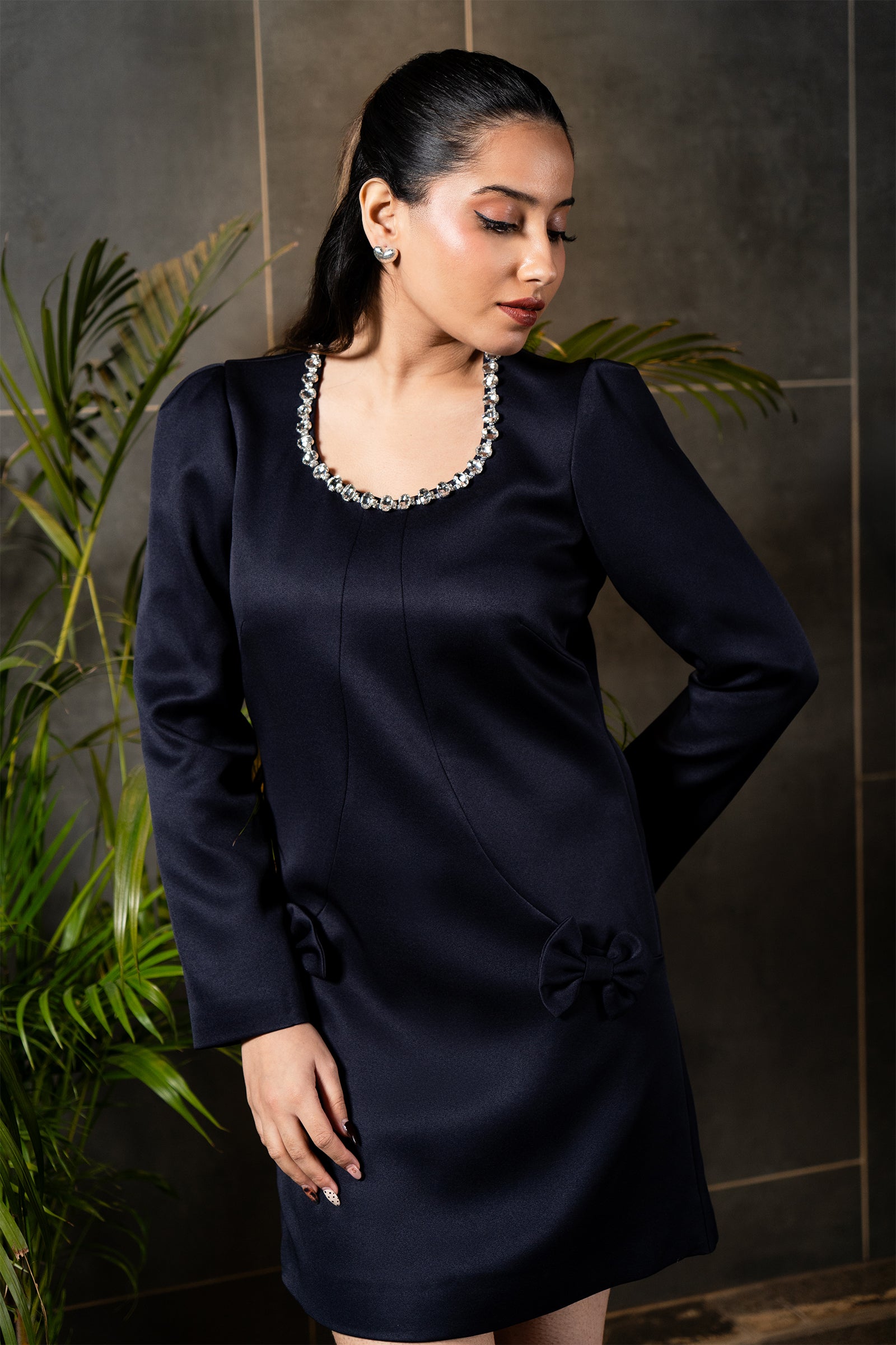 Midnight Pearl Trim Shift Dress