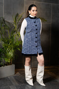 Azure Tweed Button Mini Dress