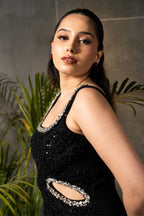 Black Cutout Sequin Short Dress