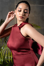 Red Drape Halter Short Dress