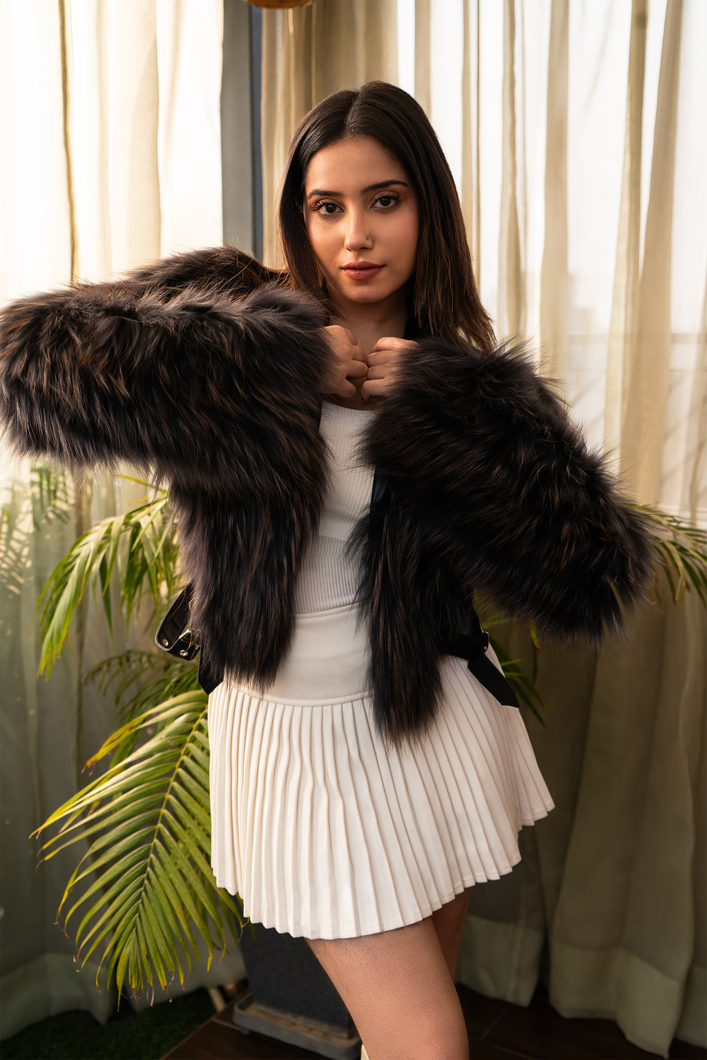 Noir Luxe Faux Fox Fur Jacket