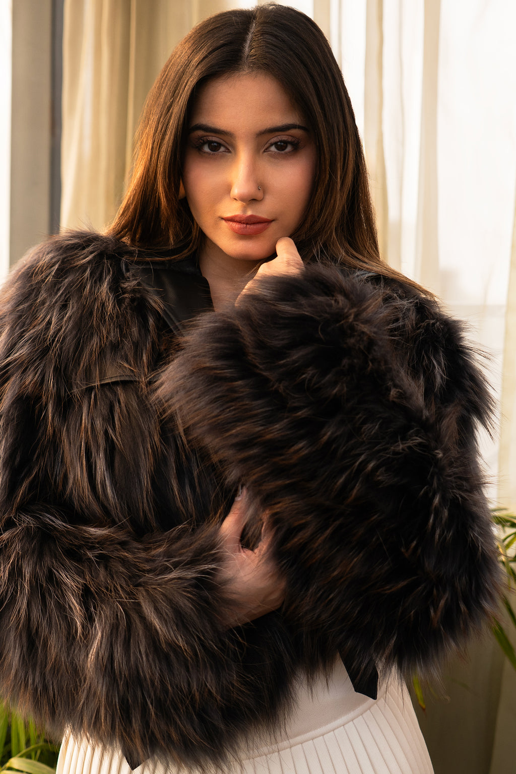 Noir Luxe Faux Fox Fur Jacket
