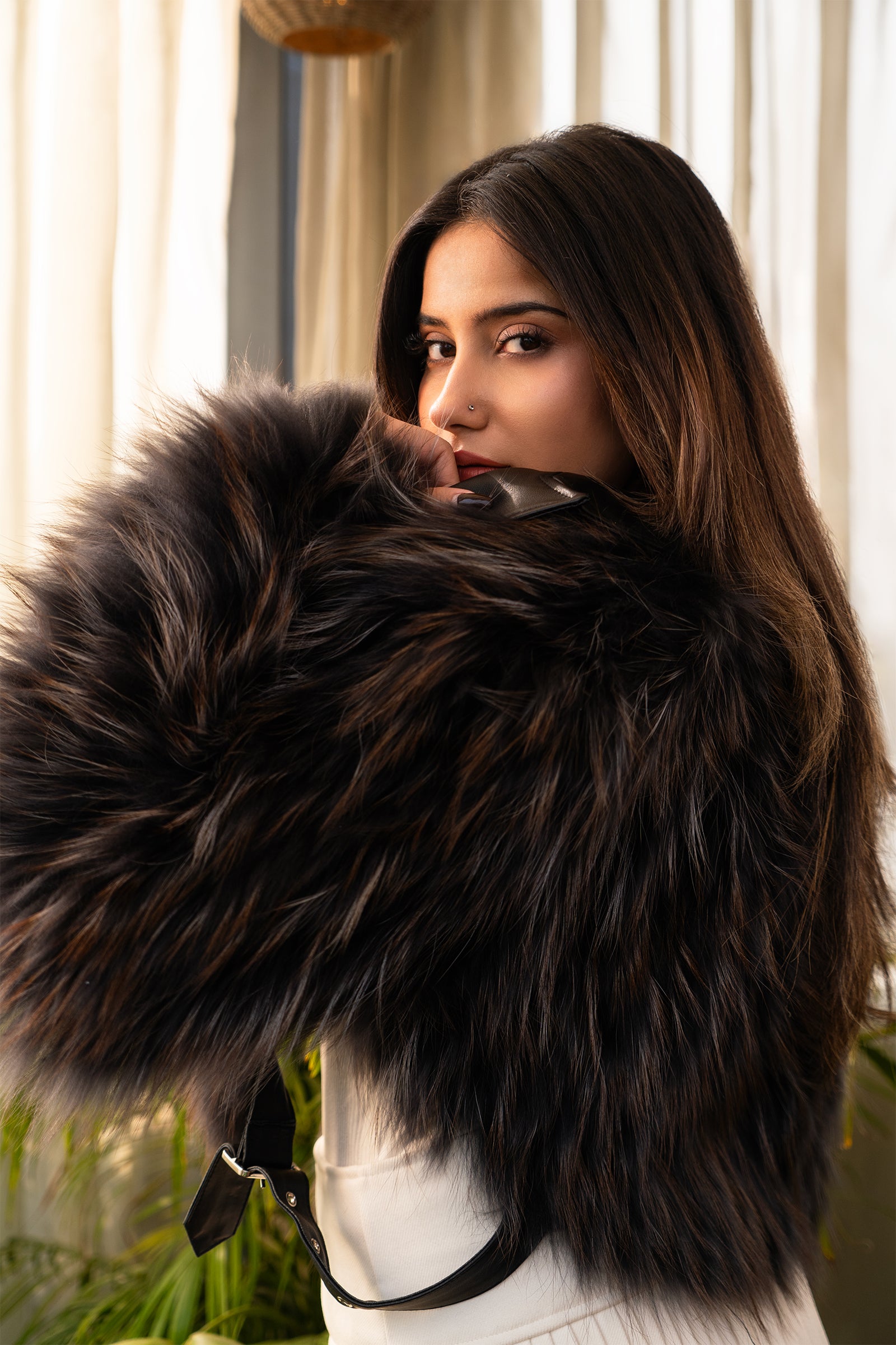 Noir Luxe Faux Fox Fur Jacket