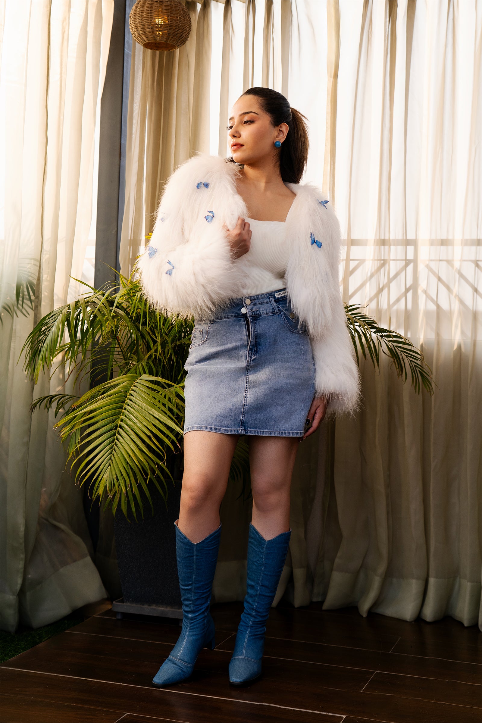 Ivory Butterfly Faux Fox Fur Jacket