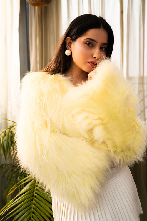Buttercream Faux Fox Fur Cropped Jacket