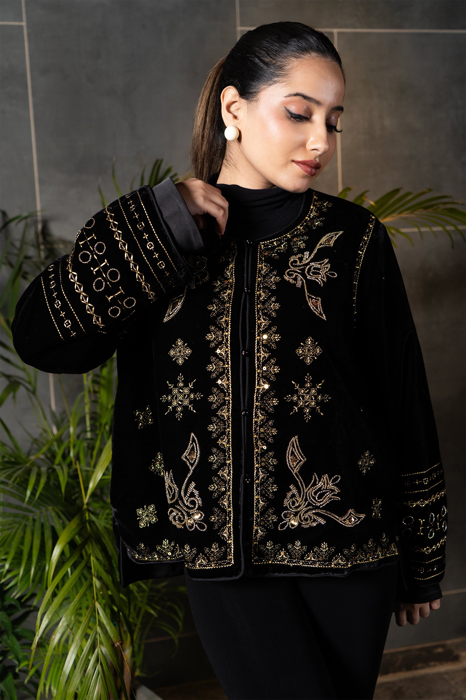 Noir Royale Embroidered Velvet Jacket