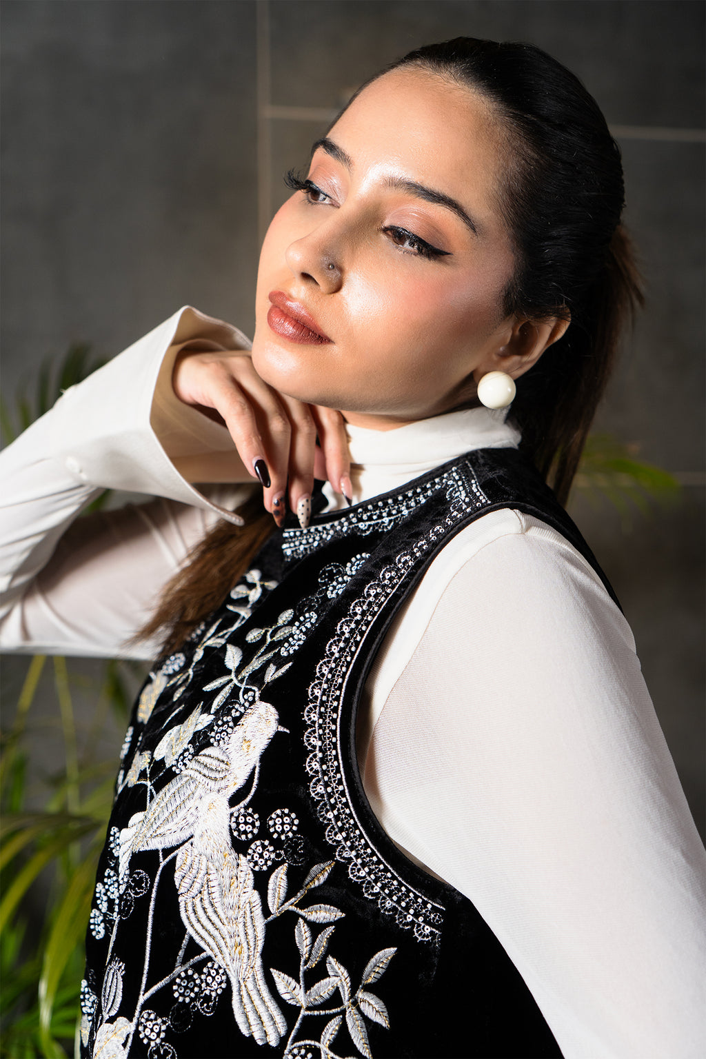 Midnight Garden Embroidered Velvet Top