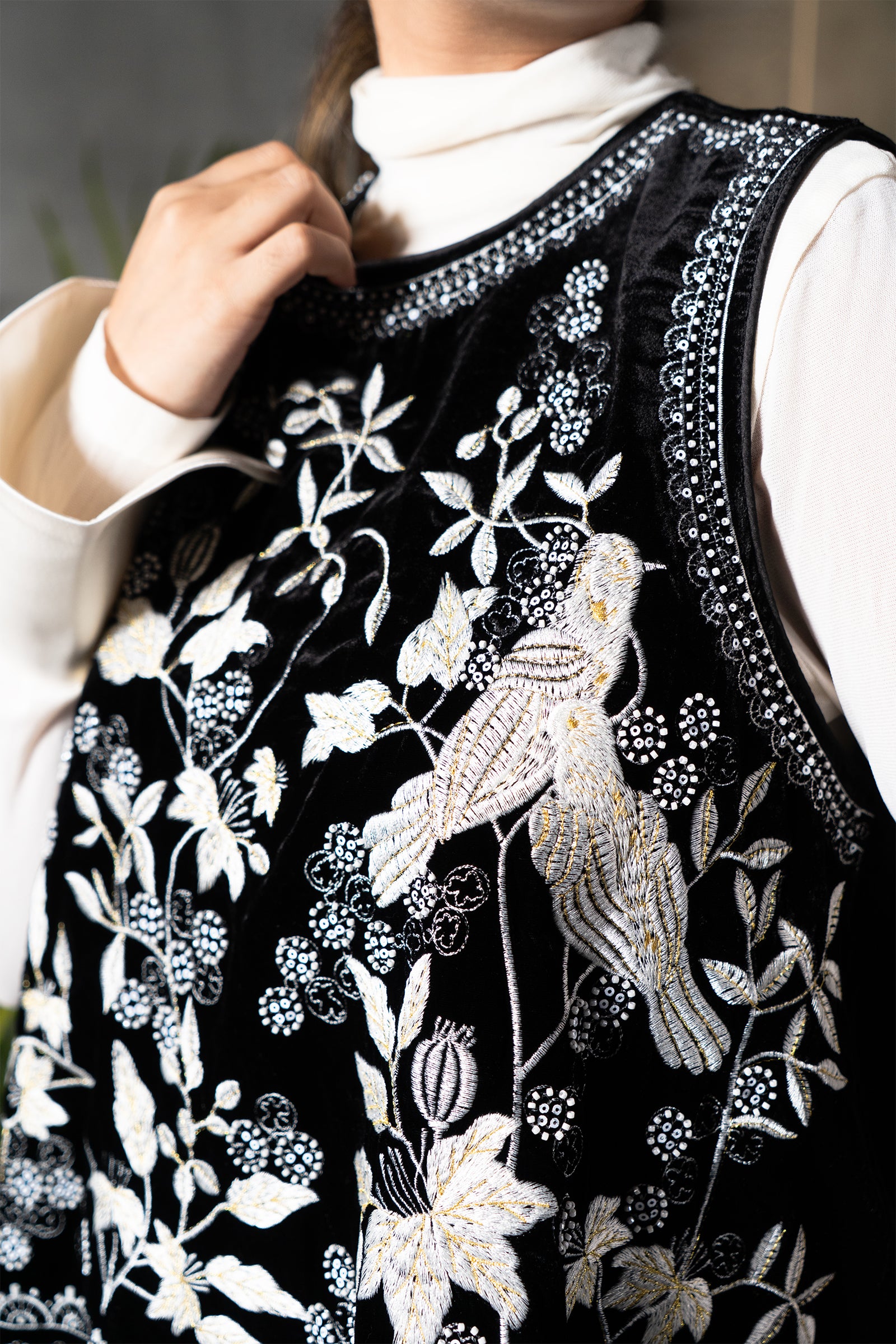 Midnight Garden Embroidered Velvet Top