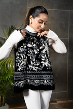 Black Embroidered Velvet Top