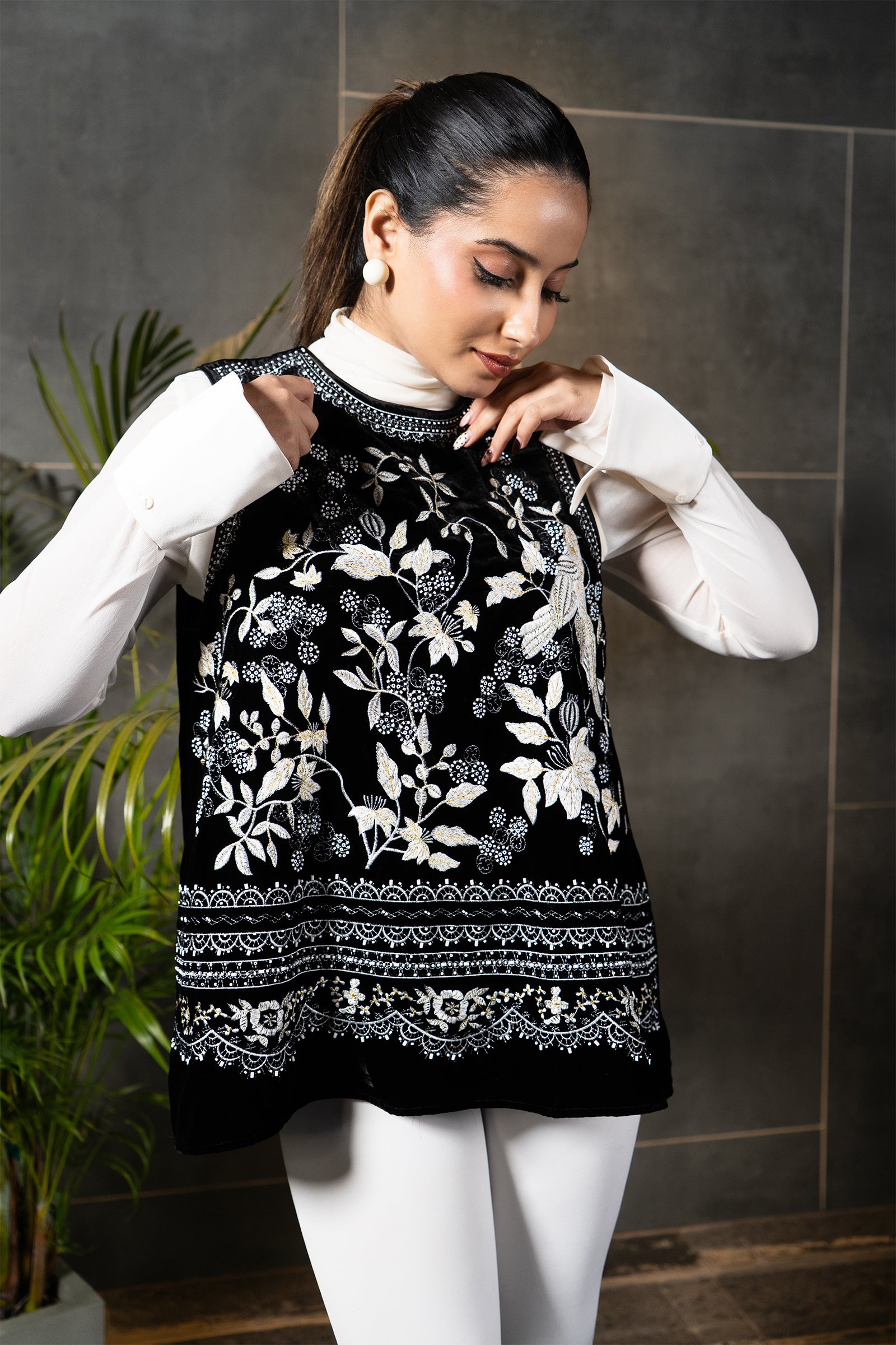 Midnight Garden Embroidered Velvet Top