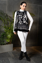 Black Embroidered Velvet Top