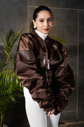 Cocoa Luxe Satin Bomber Jacket