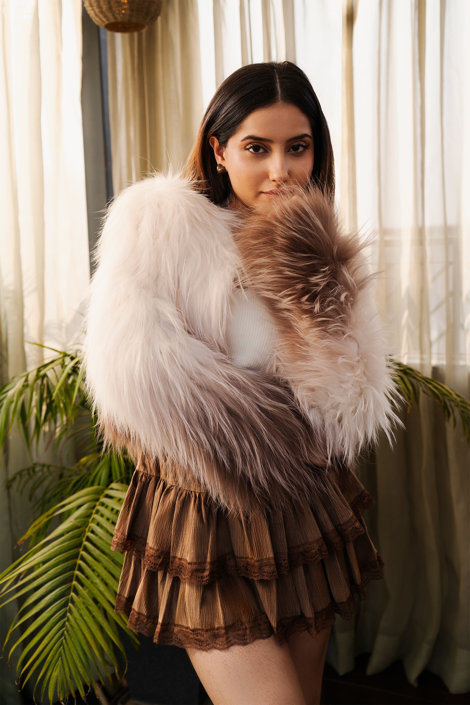 Ivory Mocha Ombre Faux Fox Fur Jacket