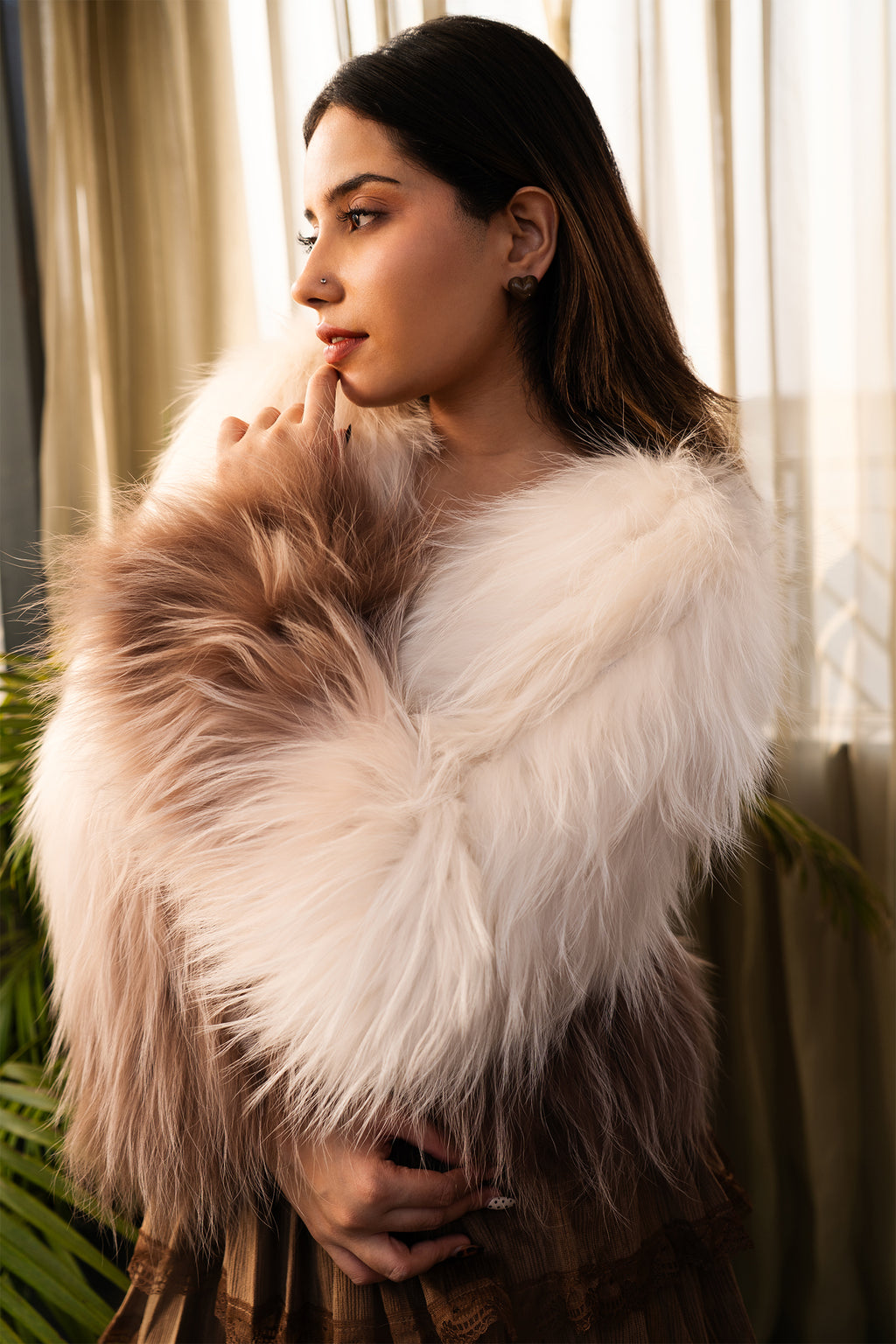 Ivory Mocha Ombre Faux Fox Fur Jacket