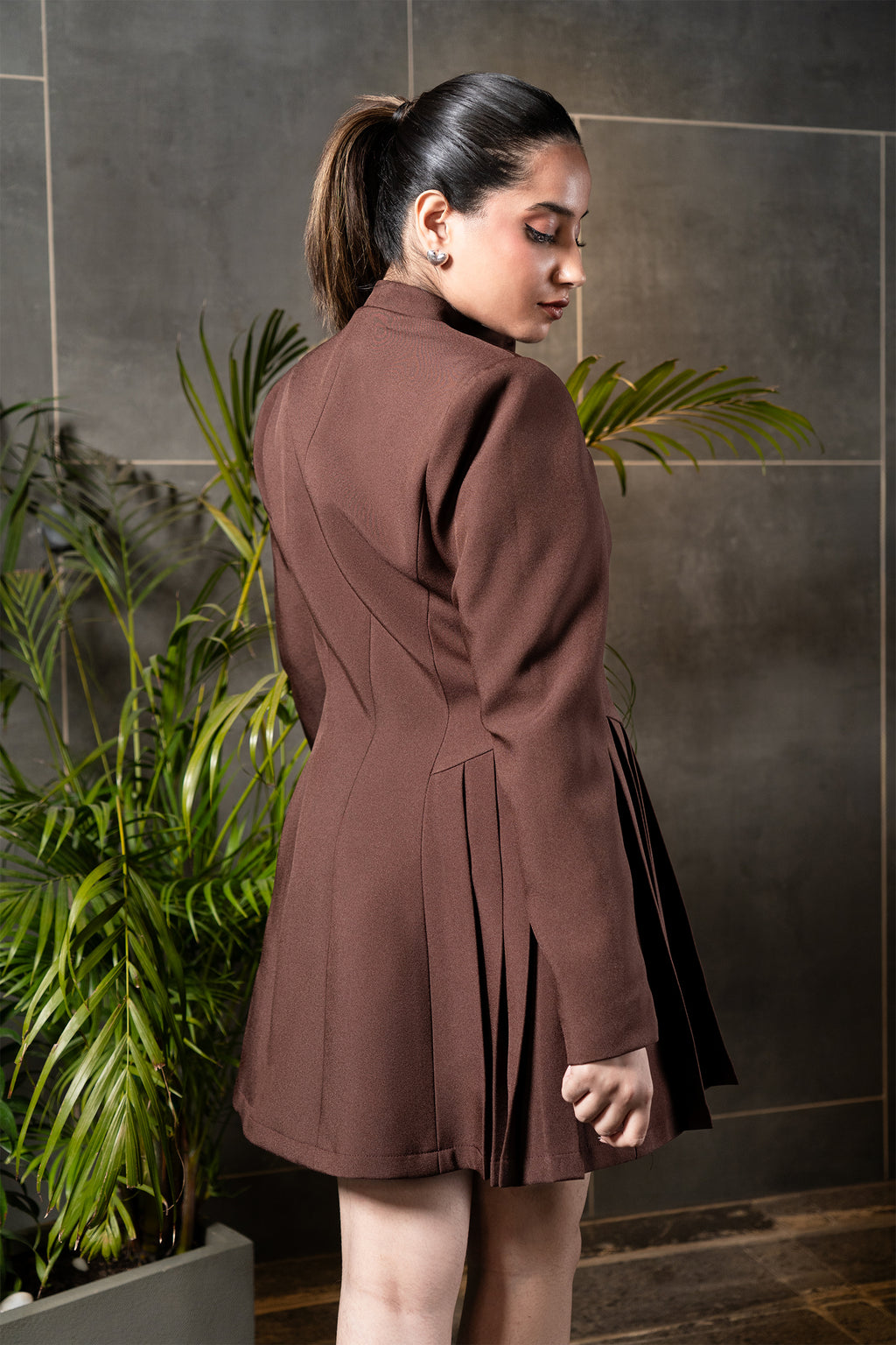 Cocoa Buttoned Flared Mini Dress