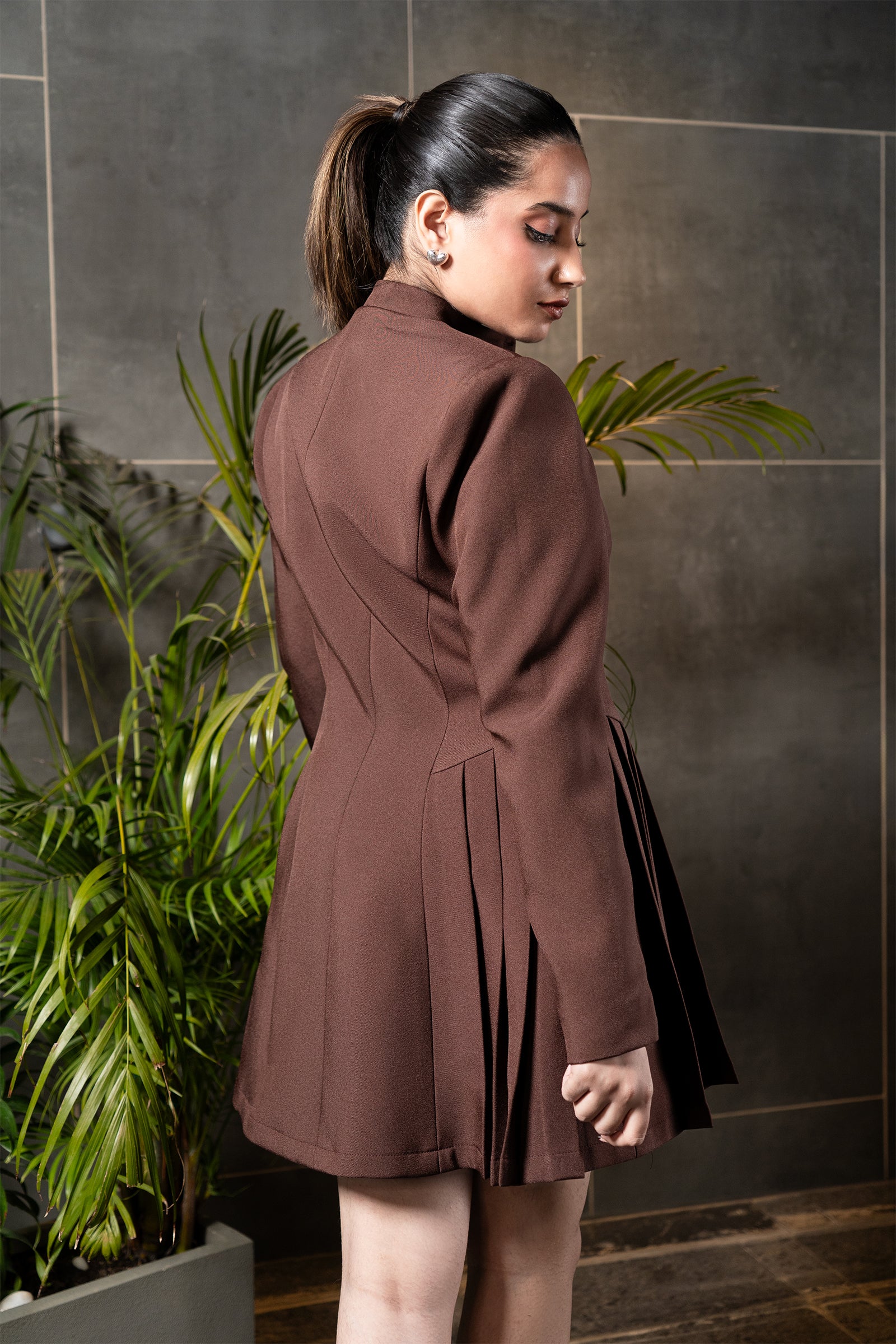 Cocoa Buttoned Flared Mini Dress