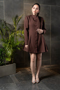Cocoa Buttoned Flared Mini Dress
