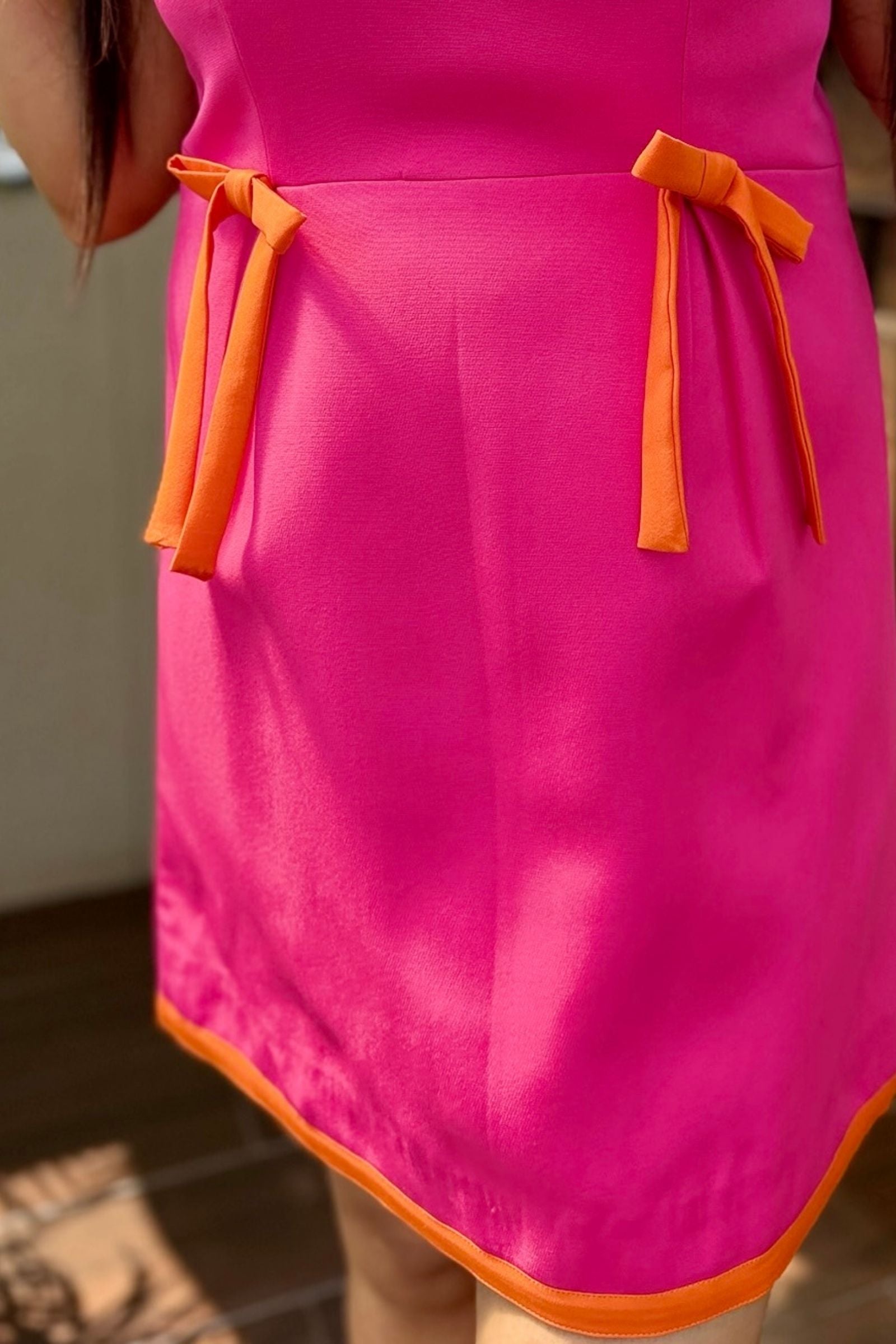 Pink Orange Bow Detail Short Dress