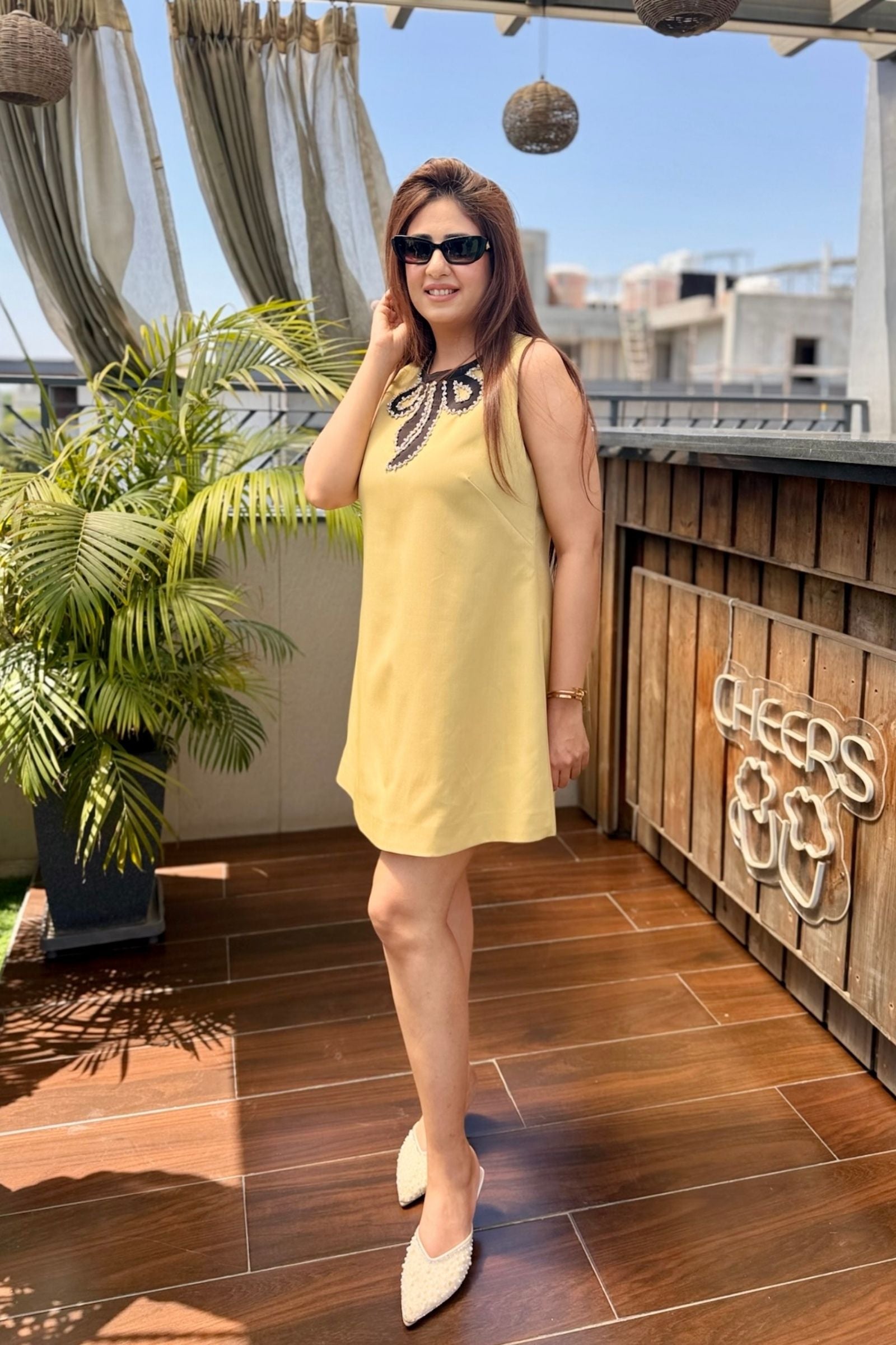 Yellow Sequin Detail Sleeveless Short Dress