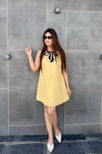 Yellow Sequin Detail Sleeveless Short Dress