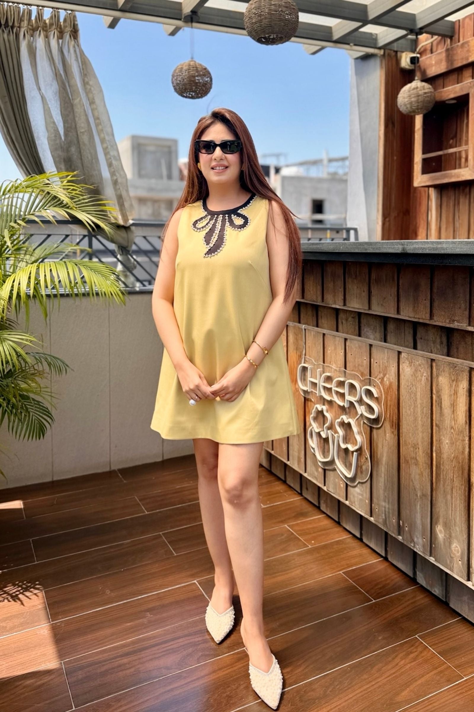 Yellow Sequin Detail Sleeveless Short Dress
