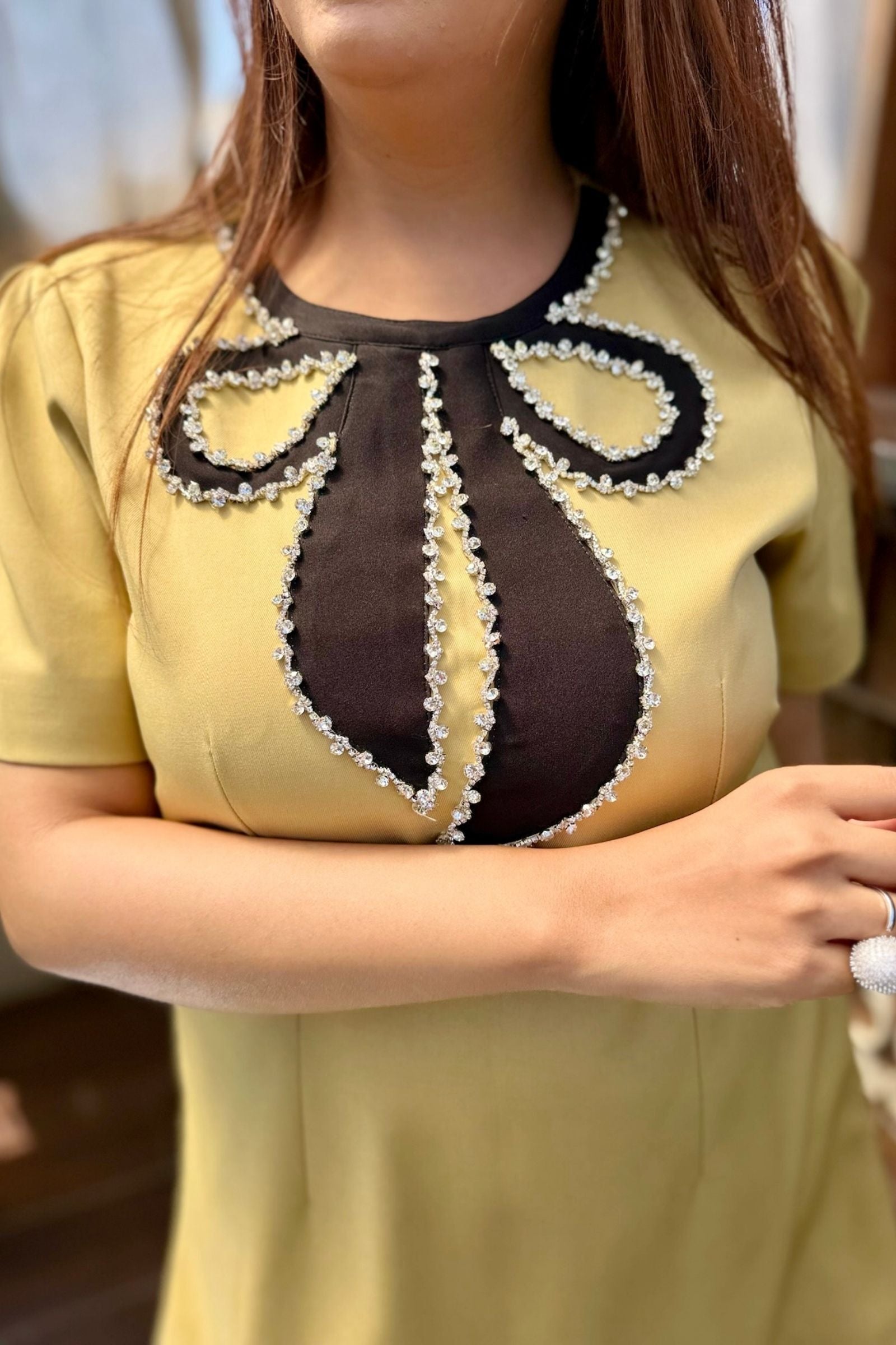 Yellow Sequin Detail Short Dress