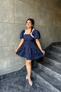Navy Babydoll Tiered Short Dress