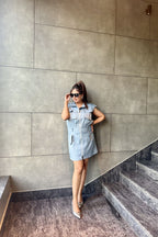 Powder Blue Utility Short Dress