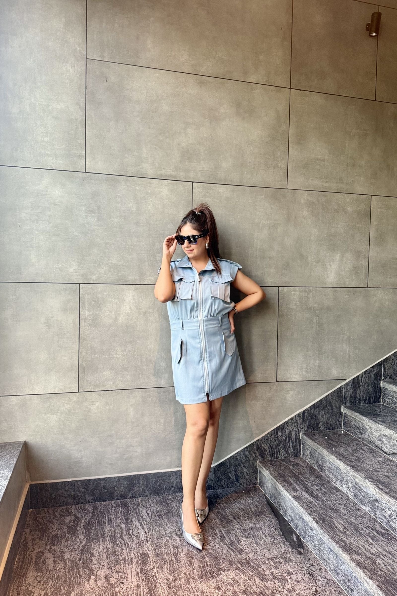 Powder Blue Utility Short Dress