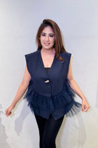 Navy Tulle Ruffle Vest