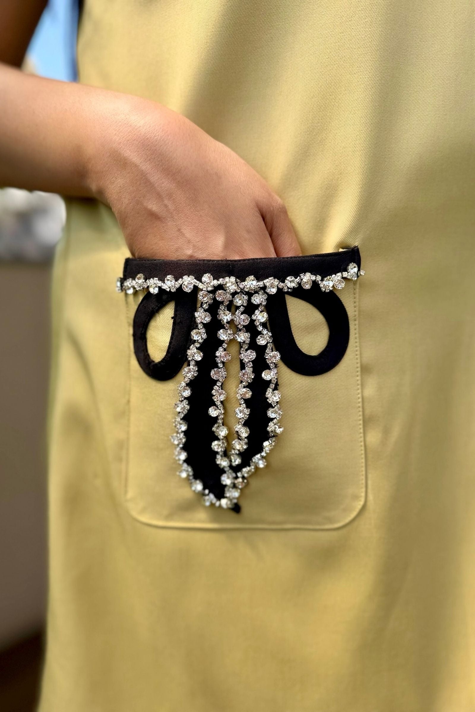 Yellow Sequin Detail Pocket Short Dress