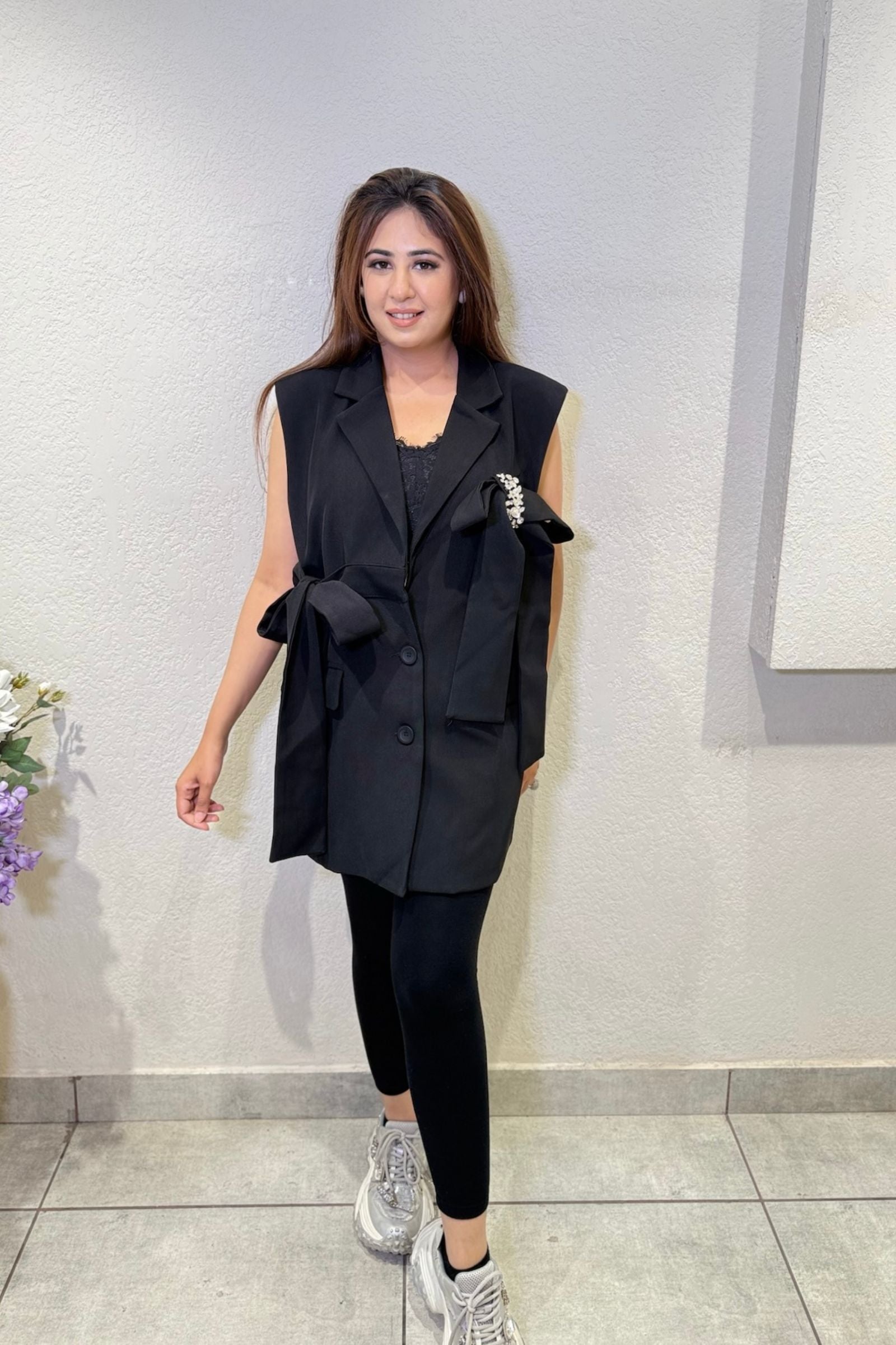 Black Bow Blazer Vest