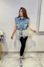 Denim Tulle Peplum Vest