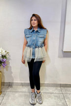 Denim Tulle Peplum Vest