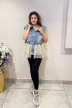 Denim Tulle Peplum Vest