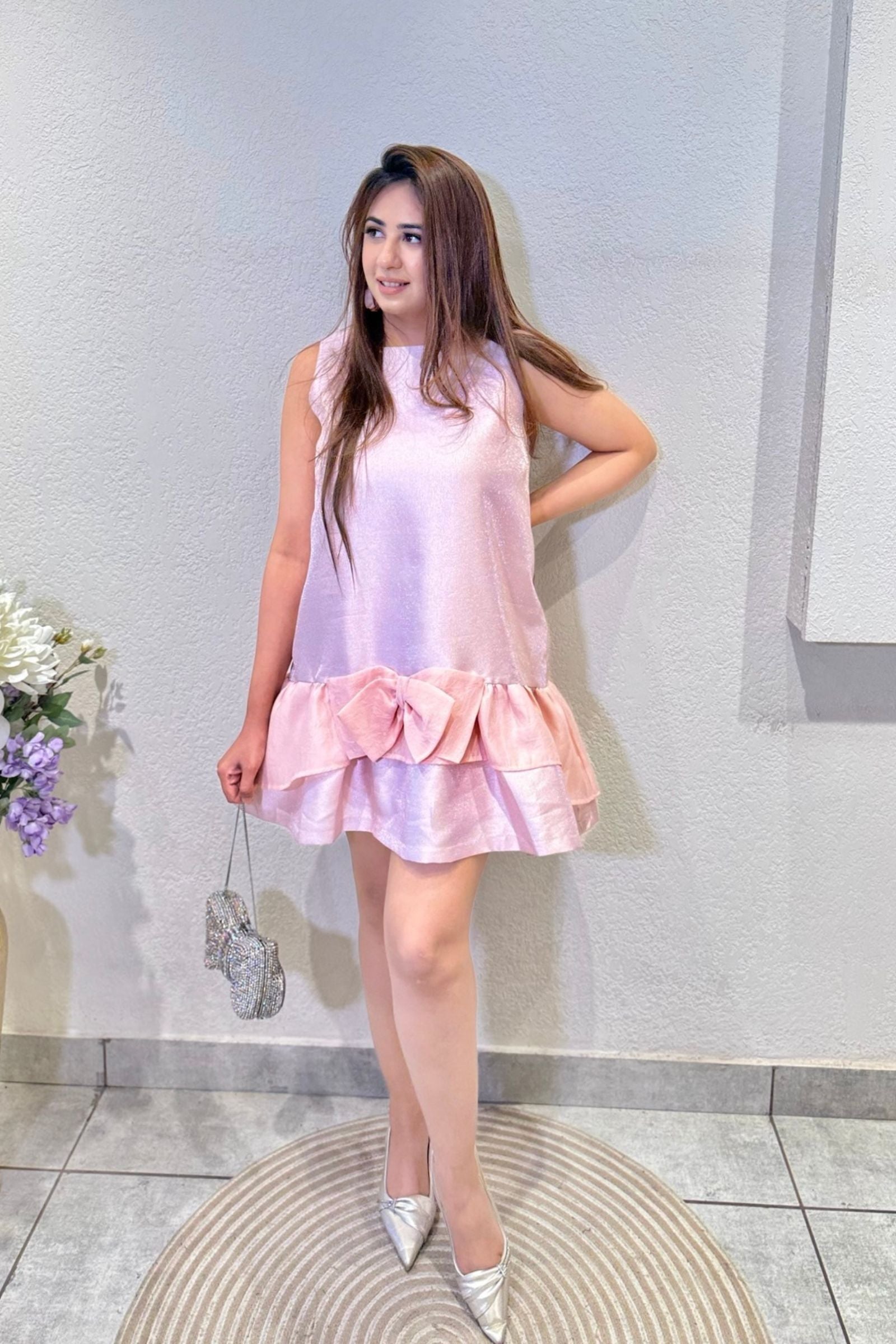 Baby Pink Ruffle Hem Short Dress