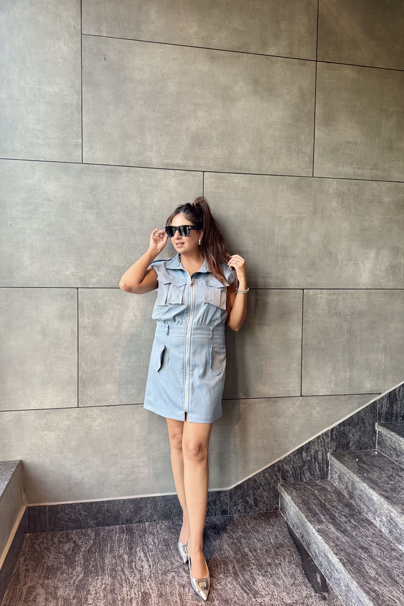 Powder Blue Utility Short Dress