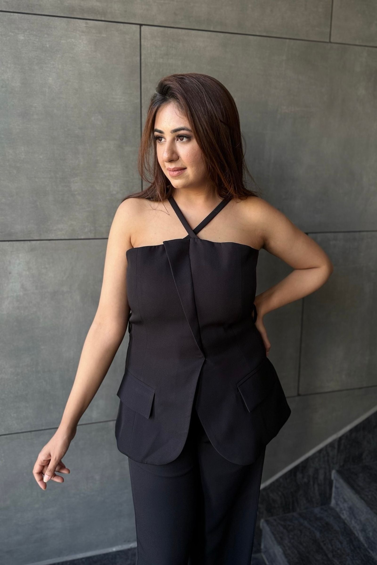 Black Halter Drape Co-ord Set