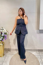 Black Halter Drape Co-ord Set