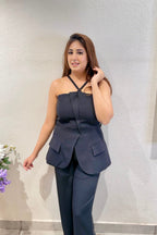 Black Halter Drape Co-ord Set