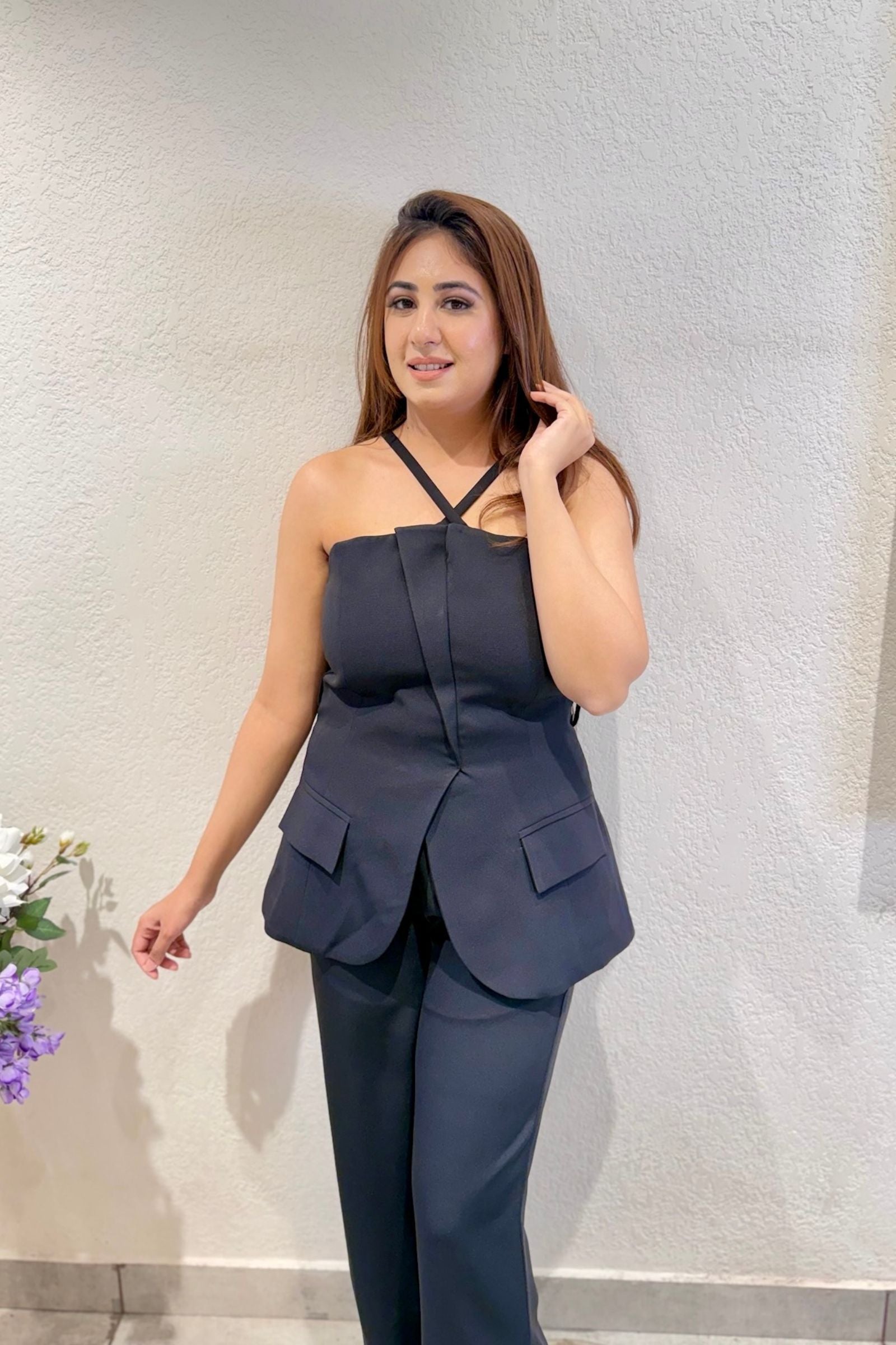 Black Halter Drape Co-ord Set