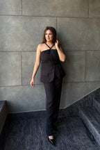 Black Halter Drape Co-ord Set