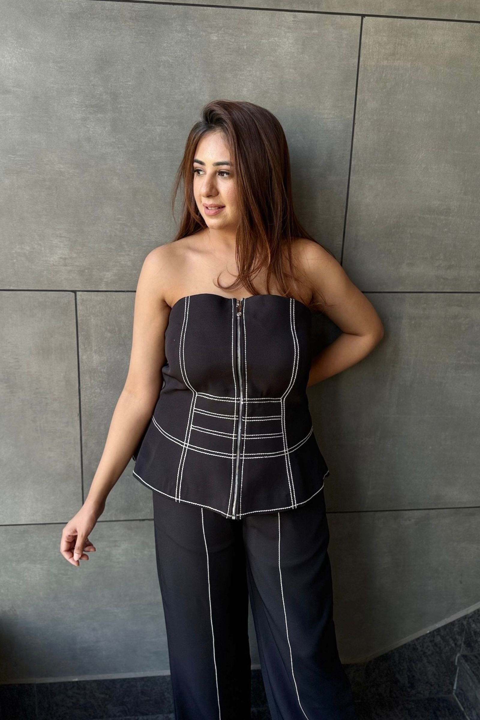 Black Contrast Stitch Co-Ord Set