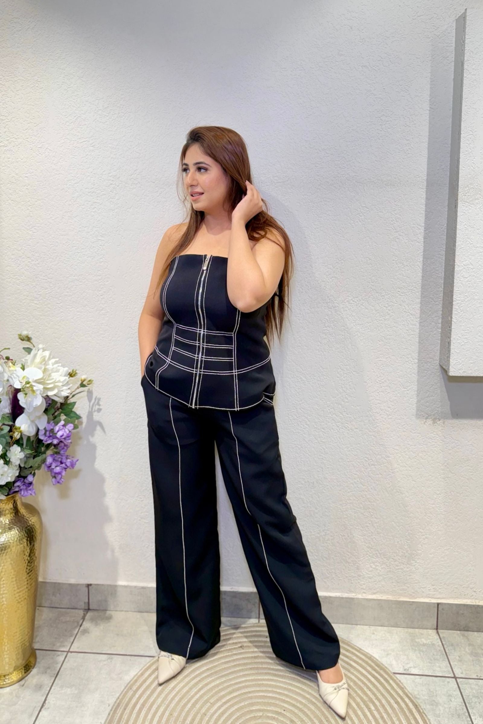 Black Contrast Stitch Co-Ord Set