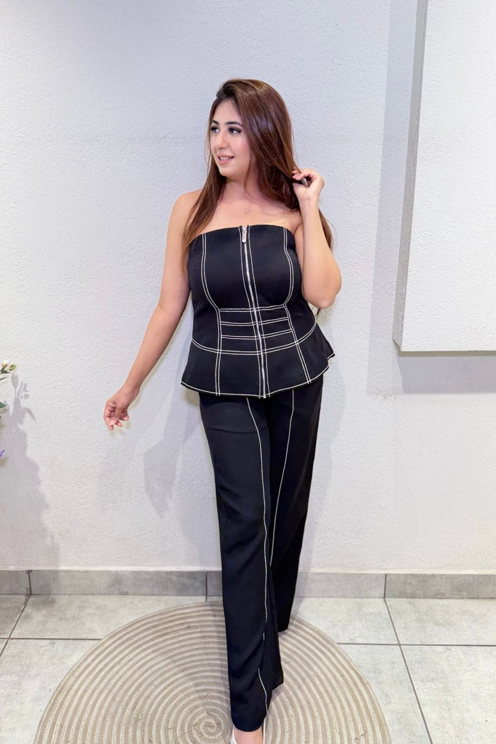 Black Contrast Stitch Co-Ord Set