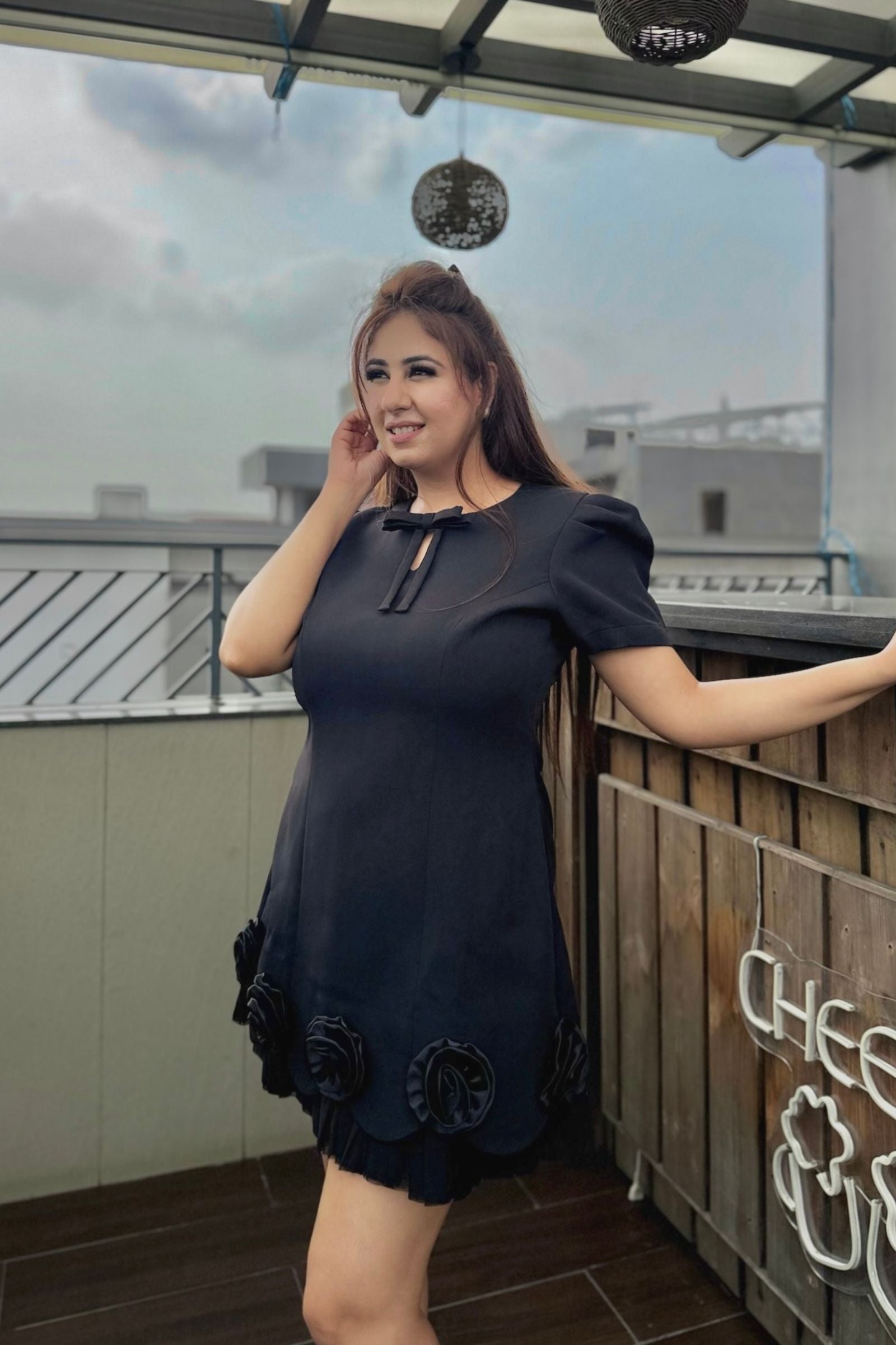 Black Rose Detail Short Dress